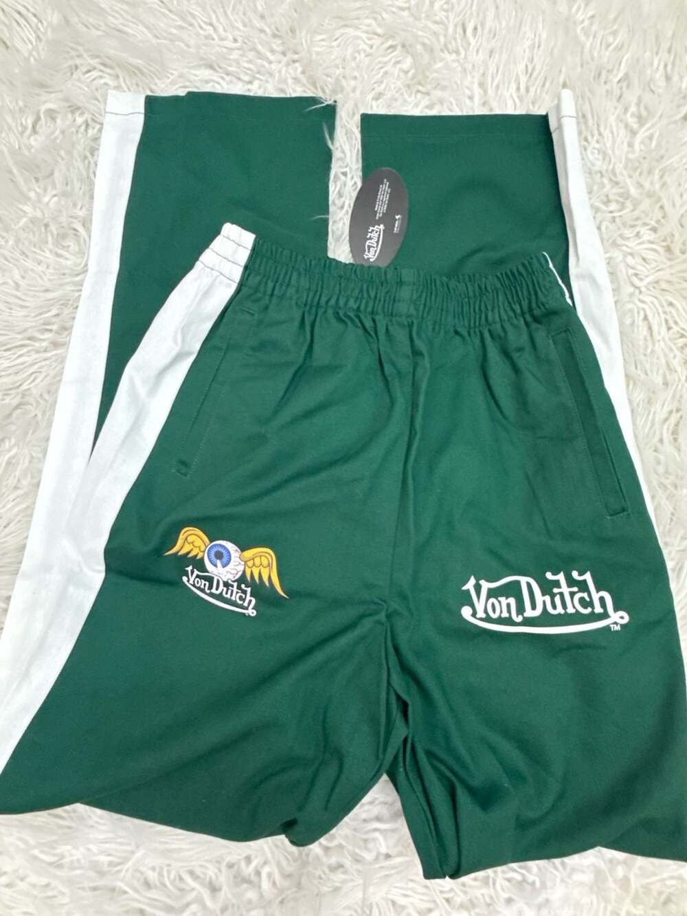 Von Dutch Youth 10/12 Green Track Pants with Flying Eyeball Logo